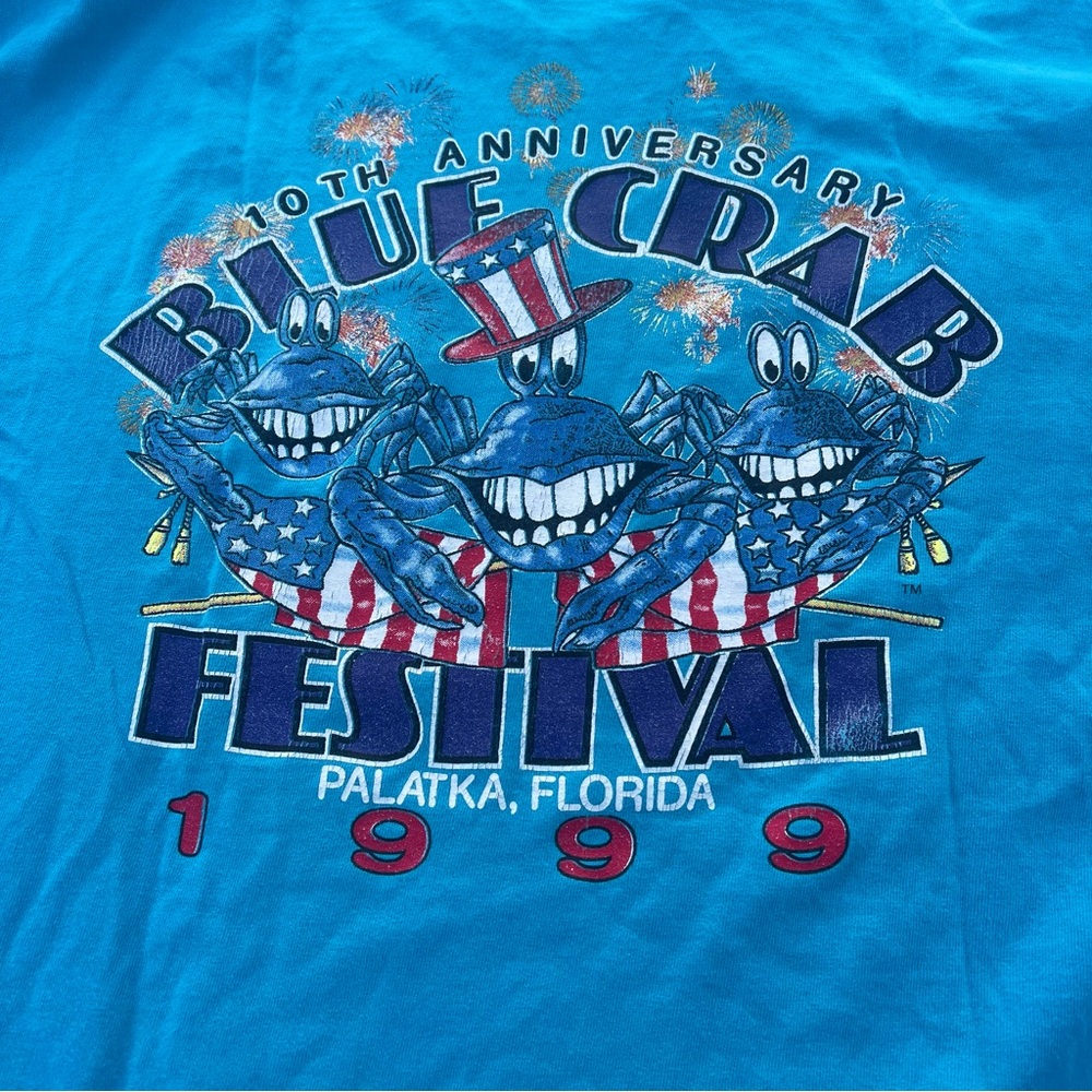 Vintage 1999 Blue Crab Festival Jensen Activewear Pocket Tee Size XL